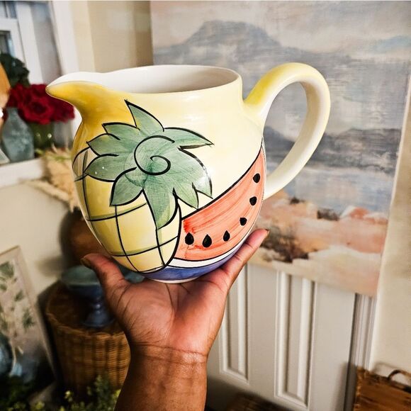 Y2K Hand-Painted Fruit Ceramic Pitcher – 9 Cup Capacity – Glossy Summer Aestheti - Picture 1 of 15
